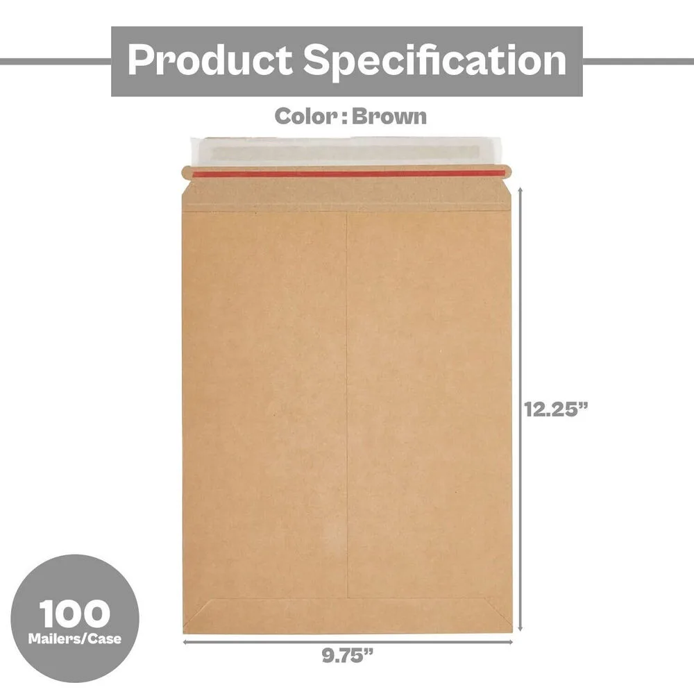 100 Pcs - 9.75x12.25 Kraft Rigid Photo Document Mailers Cardboard Envelopes