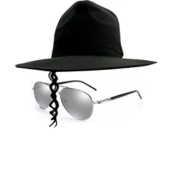 Impersonator Michael Joseph Jackson Black Hat Classic Fedora With Few of Wig Frog Silver Sunglasses Halloween Costumes