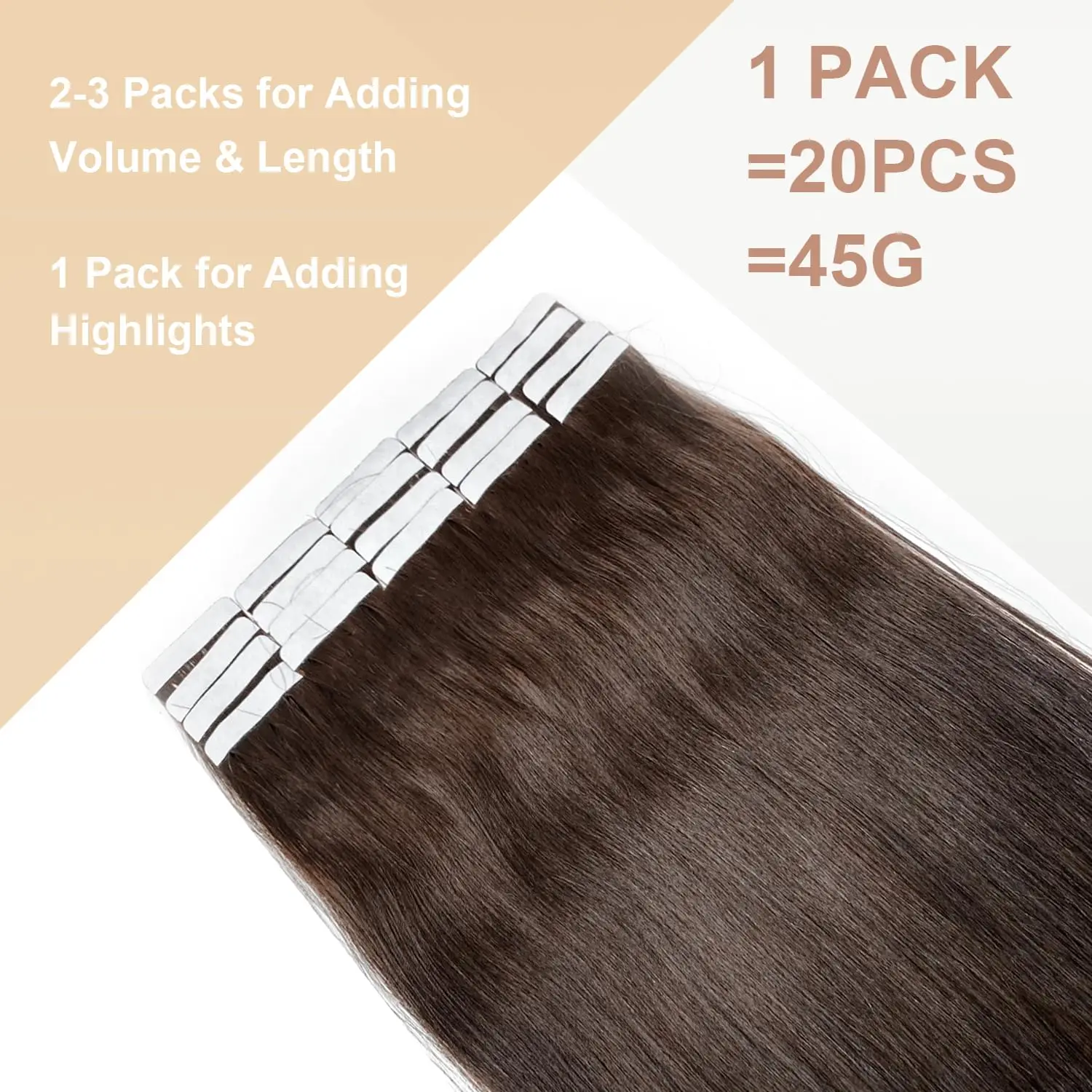 Tape in Hair Extensions 20pcs 45g 16-30 Inch Real Human Hair Dark Brown Invisible Skin Weft PU Tape Ins Seamless Straight Hair