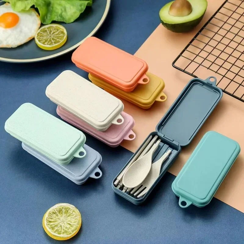

Portable Travel Cutlery Set, 4pcs Wheat Straw Dinnerware Set with Knife, Fork, Spoon and Chopsticks, Eco - Friendly Utensil Box