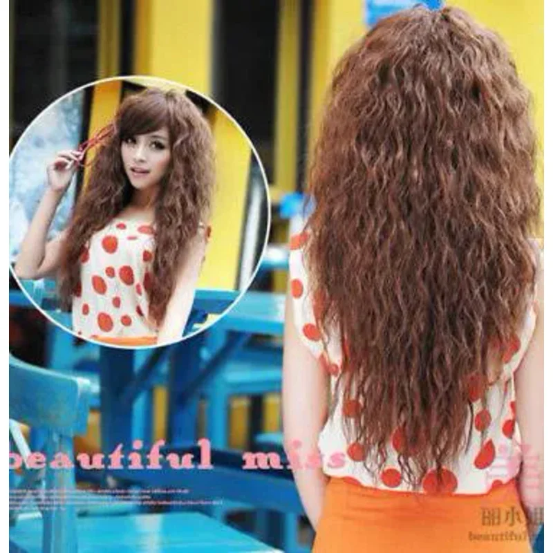 Peruca de cabelo castanho ondulado longo encaracolado para mulheres, Cosplay Party Costume, moda