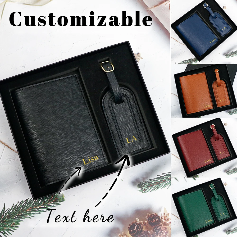 اسم مخصص لحامل جواز سفر من جلد البولي يوريثان وملصق مضاد للخسارة مع صندوق هدايا للسفر الأساسي #1