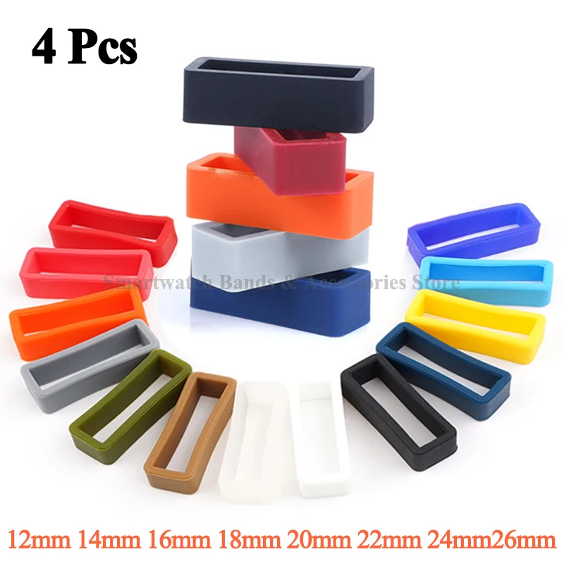 4pcs Silicone Watch Band Loop Ring 12mm 14mm 16mm 18mm 20mm 22mm 24mm Waterproof Rubber Keeper Loop Holder Keeper Accessories