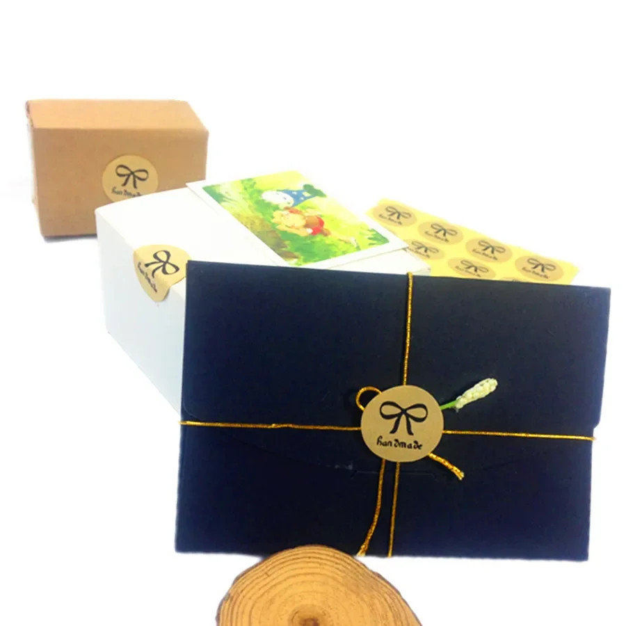 120PCS Handmade Black Bow Kraft Seal Stickers Journal Vintage Decoration Sealing Stickers Simple Gift Seal Cute Stickers