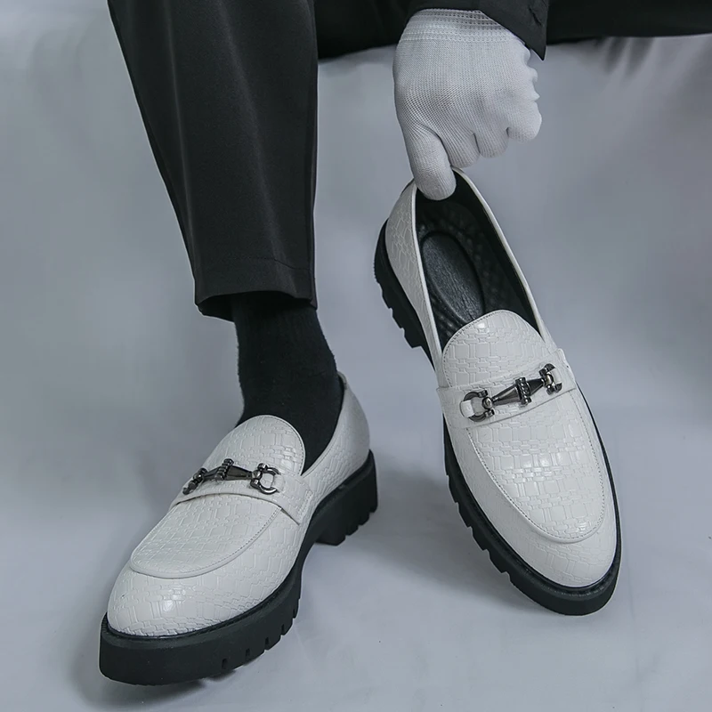 

Мужские кожаные туфли на толстой подошве для увеличения роста от модного бренда, весенняя новинка, удобные кожаные туфли с широким носком для мужчин