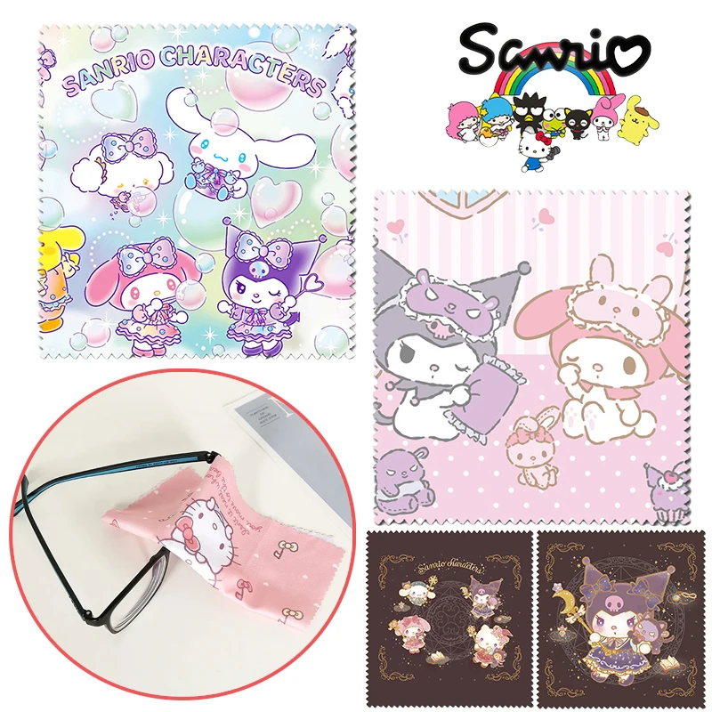 Sanrio Hello Kitty Eyeglasses Cloth Cartoon Anime Glasses Cloth Cleaner Microfiber Screen Wipes Camera Ornaments Cleaning Cloths