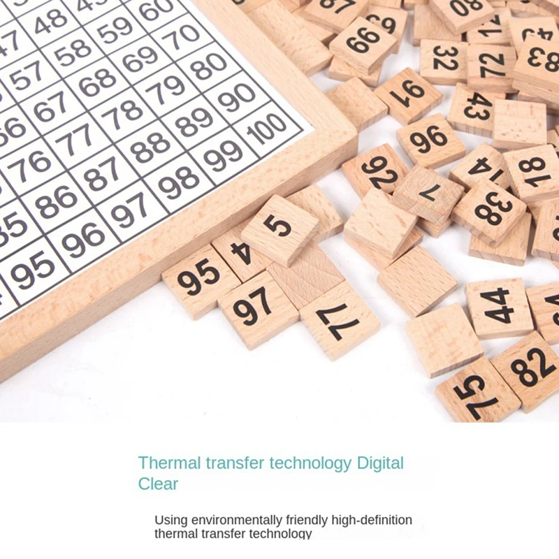 Ayudas para la enseñanza de matemáticas, tablero Digital continuo 1-100, tablero de madera de cien cuadrículas, rompecabezas de educación temprana para niños