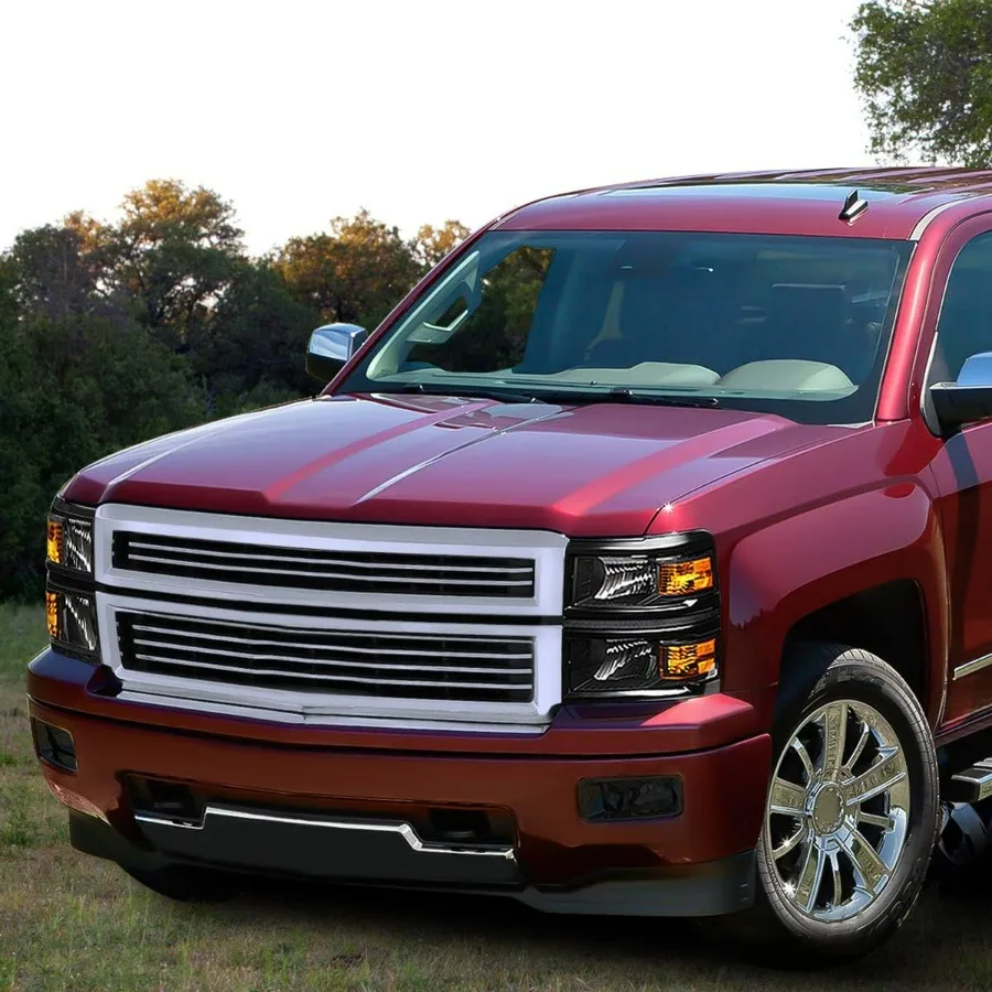 قطعتان من مجموعة المصابيح الأمامية البديلة المتوافقة مع تشيفي سيلفرادو 14-15 | مصابيح أمامية مع غطاء أسود زاوية شفافة #5