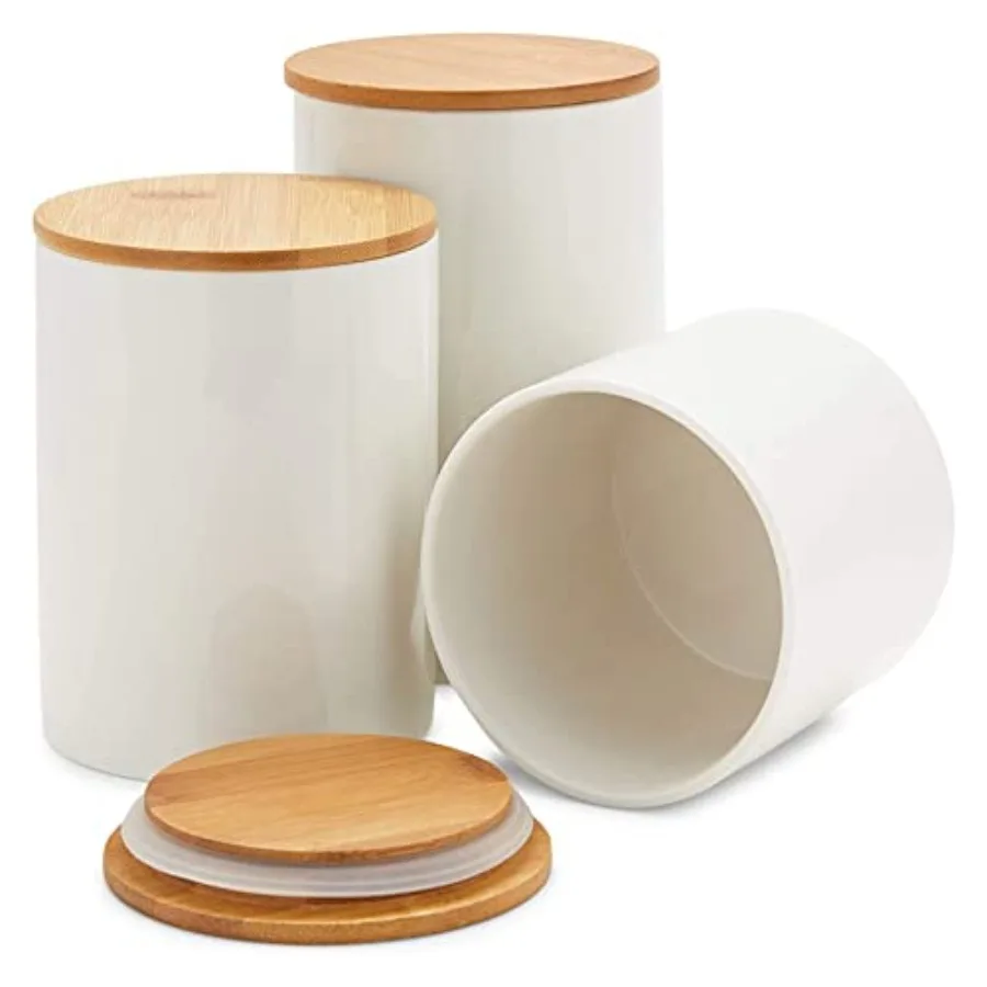 Ceramic Canisters - Coffee Canisters with Airtight Wood Lids - Countertop Coffee Tea Sugar Container Set - Flour and Sugar Stor - view 5