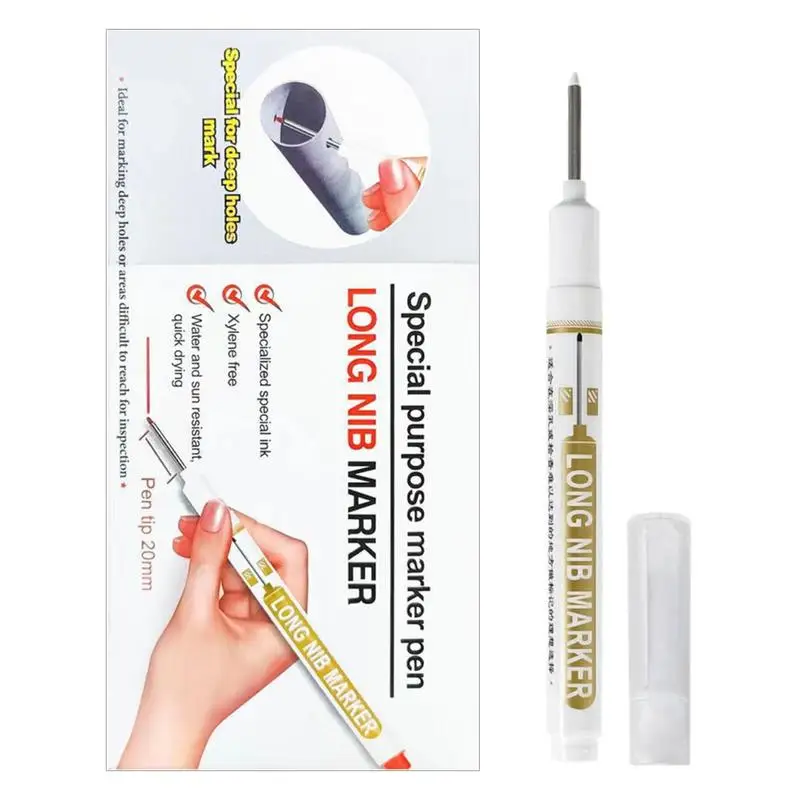 Deep Hole Marker Pens Construction Pen White Marker 20mm Reach Construction Markers Long Nib Marker Marking Tool For Carpenters