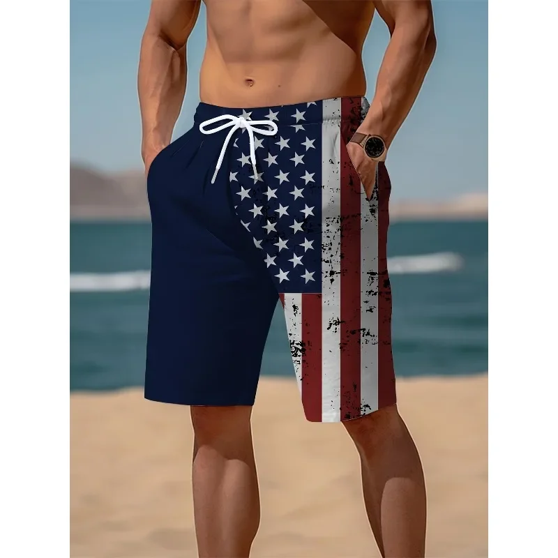 New men's sports casual elastic drawstring shorts personalized retro printing contrasting color leisure sports shortsEV