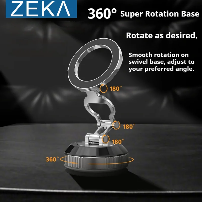 

ZEKA Magnetic Suction Cup Metal Mobile Phone Holder N52 Strong Magnet Shockproof 360°Rotating For Magsafe Car Holder For iPhone