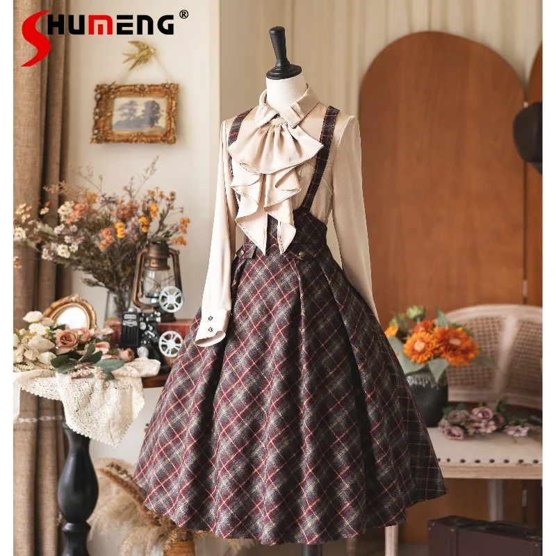 

Японская милая блузка в стиле Y2K Lolita, оригинальная ретро-модель с элегантным поясом, атласная, универсальная, с длинными рукавами, на одной пуговице