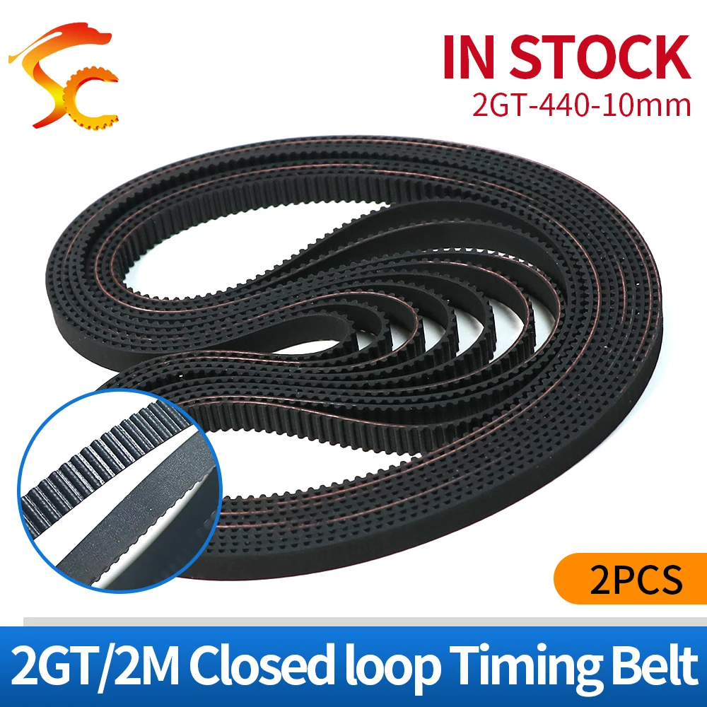 

2PCS GT2 timing belt 440 2GT length 440mm width 10mm teeth 220 for 3D printer 440-2GT closed-Loop rubber belt