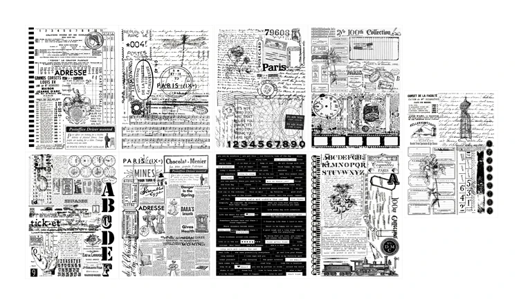 9Sheets Word Phrases Black White Stickers DIY Scrapbooking Junk Journal  Tim Holtz Collage Diary Happy Plan Card Seal Decoration