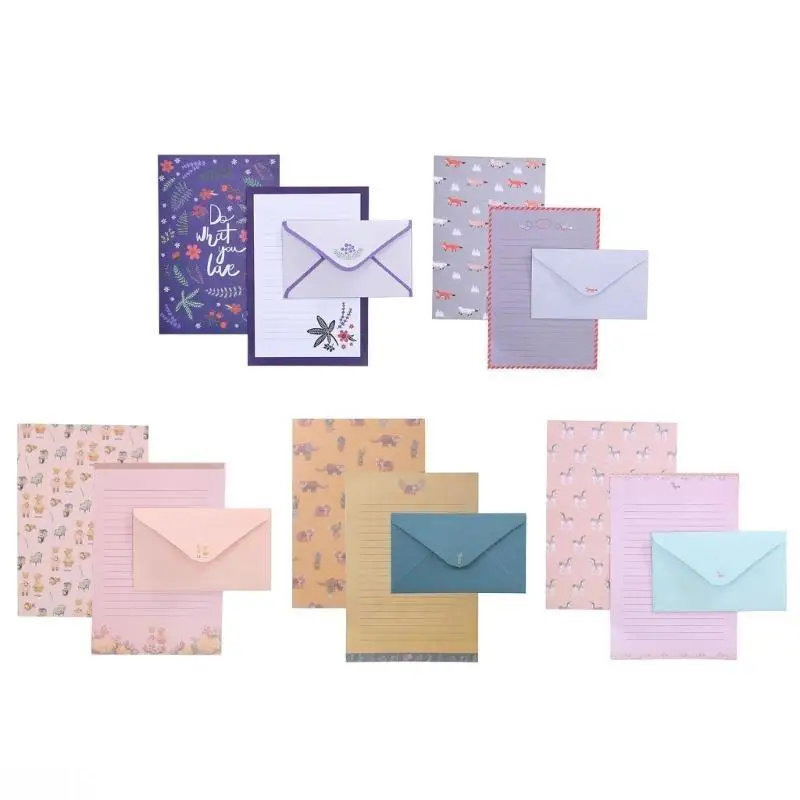 D08B Correspondence Envelope Set with Delicate Flower Pattern and Wildlife Artwork