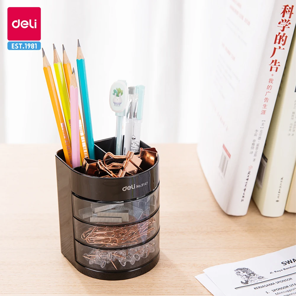 Deli Multifunctional Pen Holder Plastic Storage Box Pen Holder Desktop Personality Simple Multi-layer Student Stationery Supplie