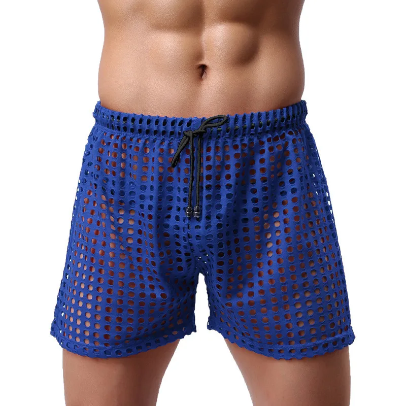 Summer Men Running Shorts Sexy Boxers Mesh Breathable Loose Fitness Sportswear Home Beach Wear Sweatpants