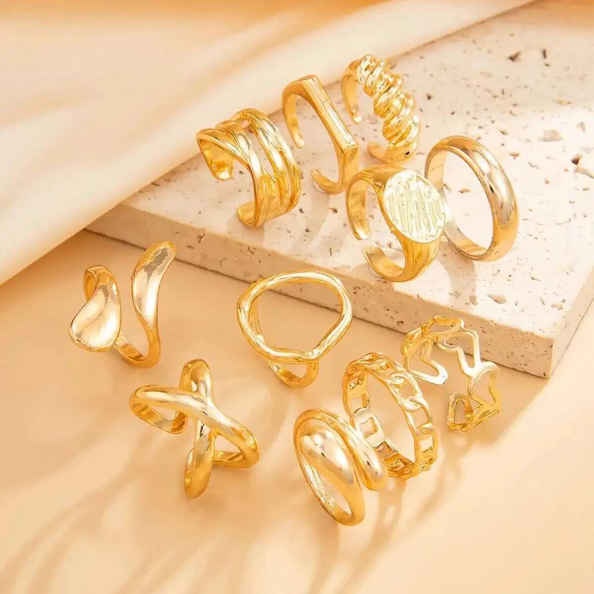 

SHIXIN 11 Pcs Hip Hop Irregular Gold Color Open Ring Set for Women Punk Goth Hollow Out Heart Water Drop Rings Party Jewelry New