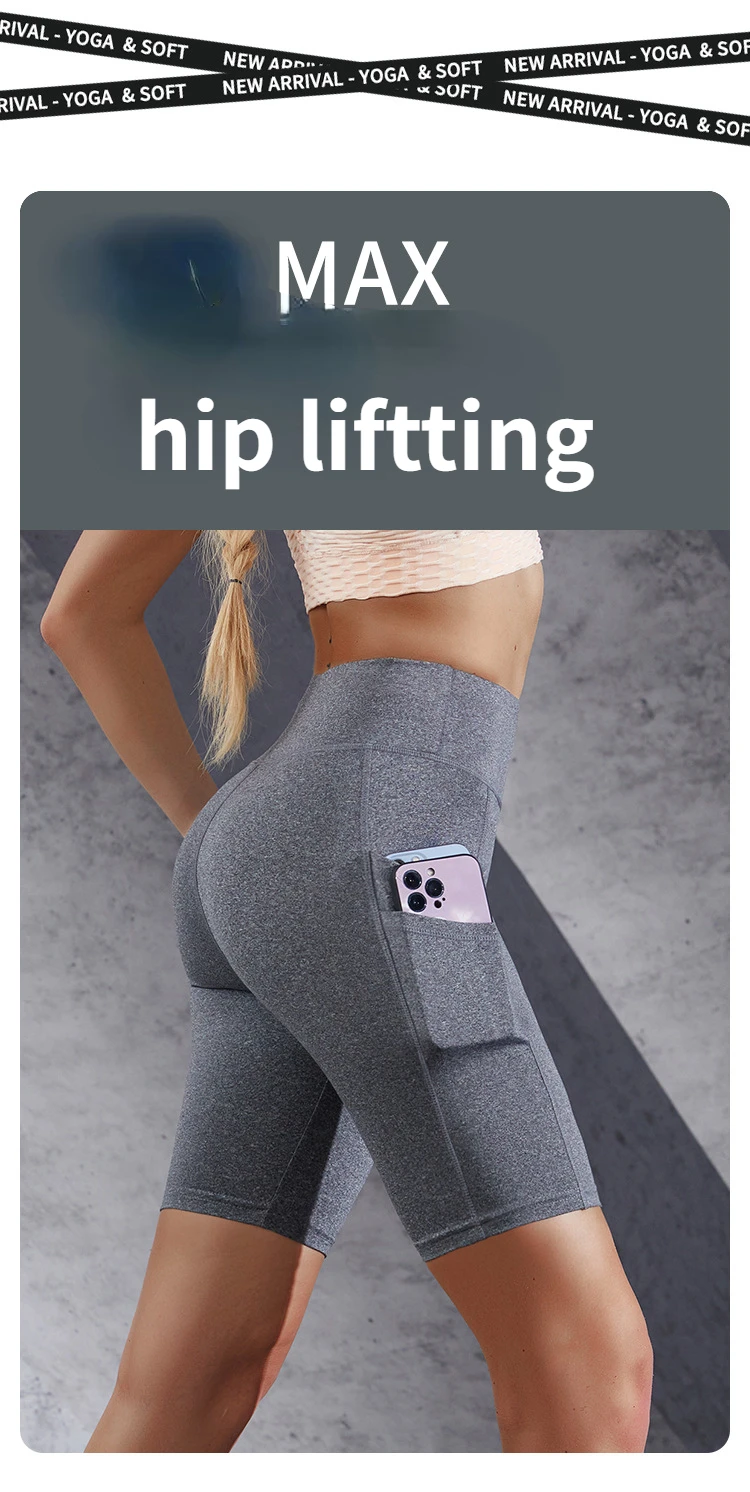 Doppelte Tasche Sport Shorts Frauen Elastische Dünne Shorts Gym Übung Laufen Hohe Taille Shorts Mehrfarbige Yoga Fitness Shorts – Detail 10