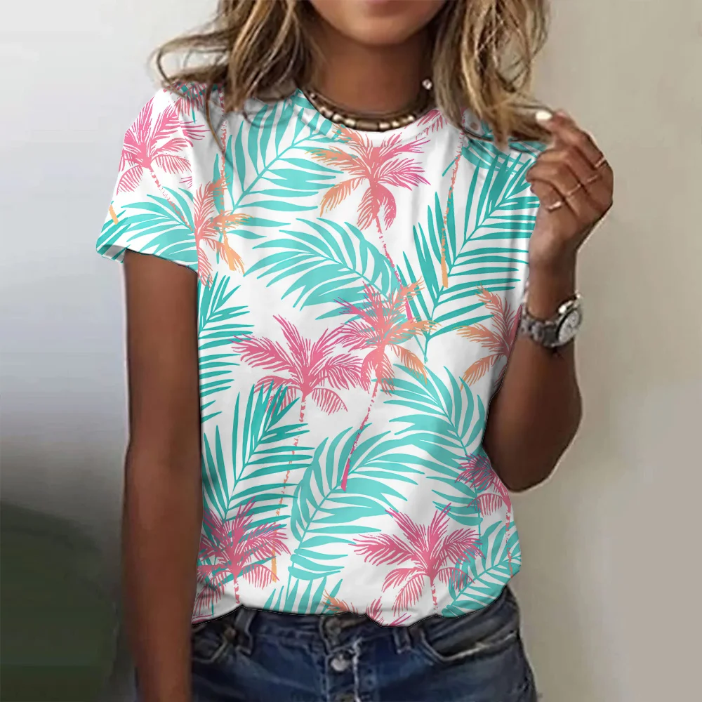 2024 Summer Printed Landscape Pattern Women's Top Fashionable Casual Round Neck Oversized Loose Short Sleeved T-Shirt