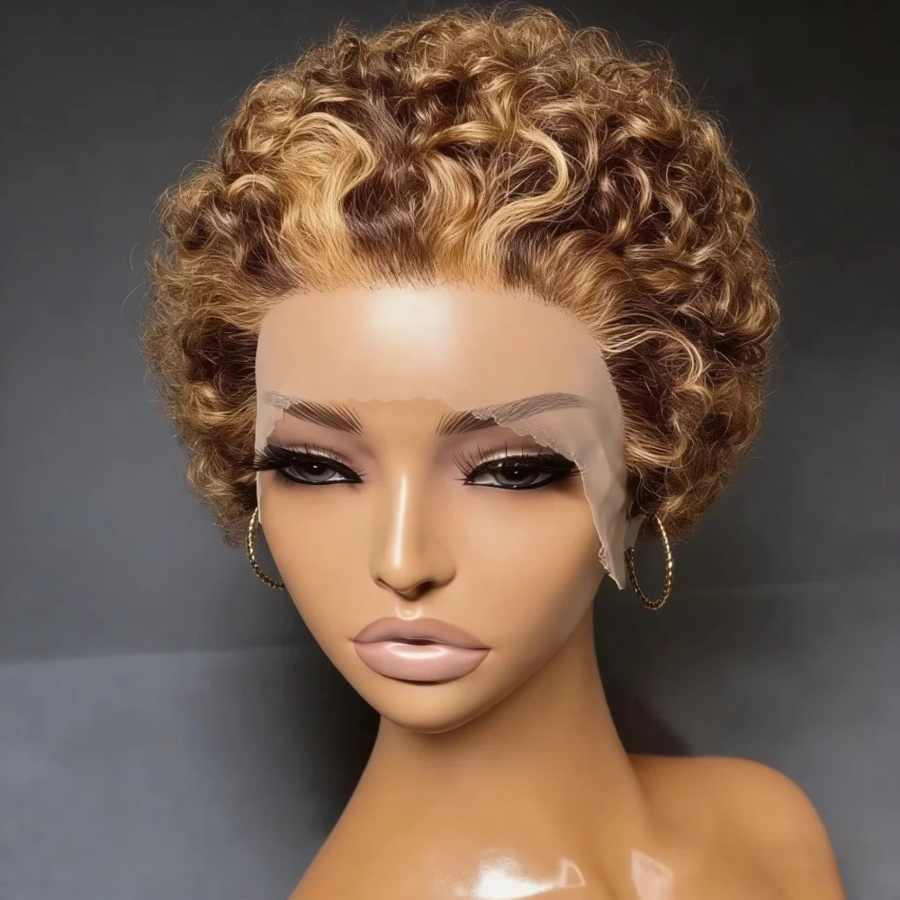 Burmese Human Hair Wigs For Black Women Afro Curly Pixie Bob Short Preplucked Hairline 13X1 Lace Front Bob Water Wave Wigs
