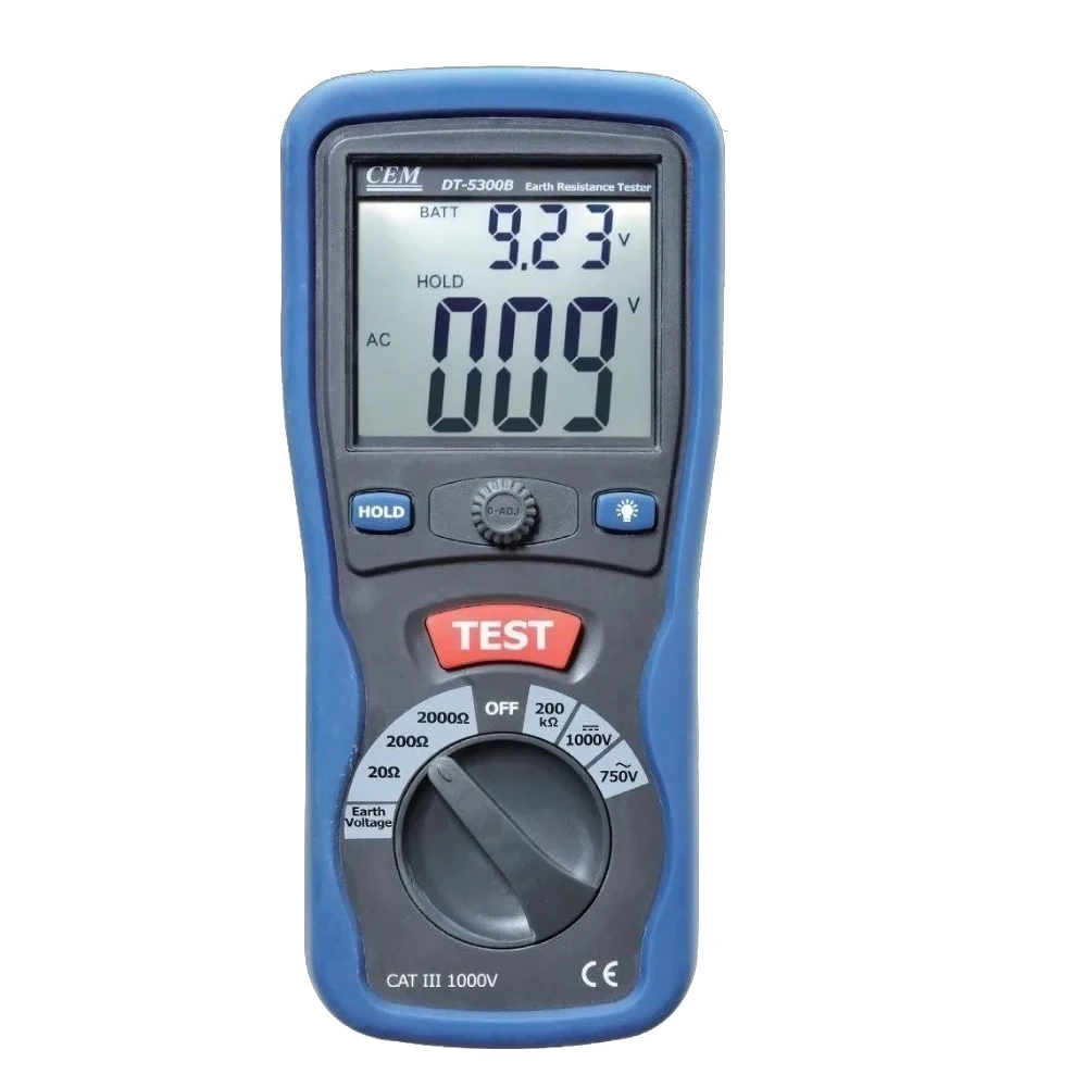 CEM DT-5300B Earth Resistance Tester Meets IEC10101, CATIII 1000V Blue
