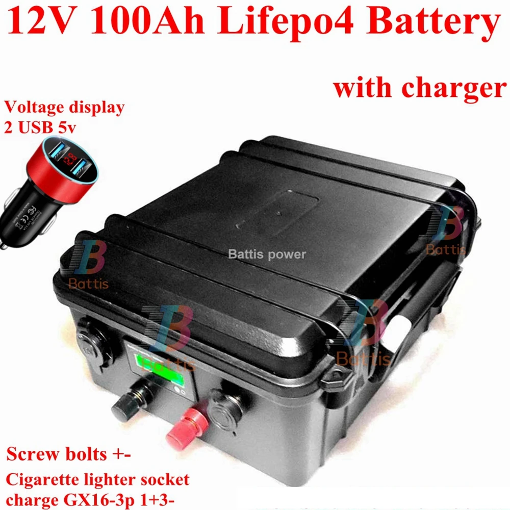 LiFePO4 12V 100AH 120Ah 150Ah 180Ah 200Ah 250Ah 300Ah 400Ah Lithium Battery for 1000W Trolling Motor Solar Panel Outdoor RV