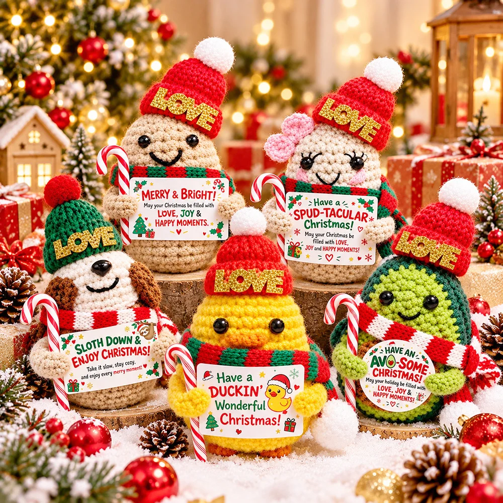 Cute Christmas Crochet Doll Handmade Positive Energy Pocket Hug Xmas Stocking Stuffer Emotional Support Gift for Friends Family