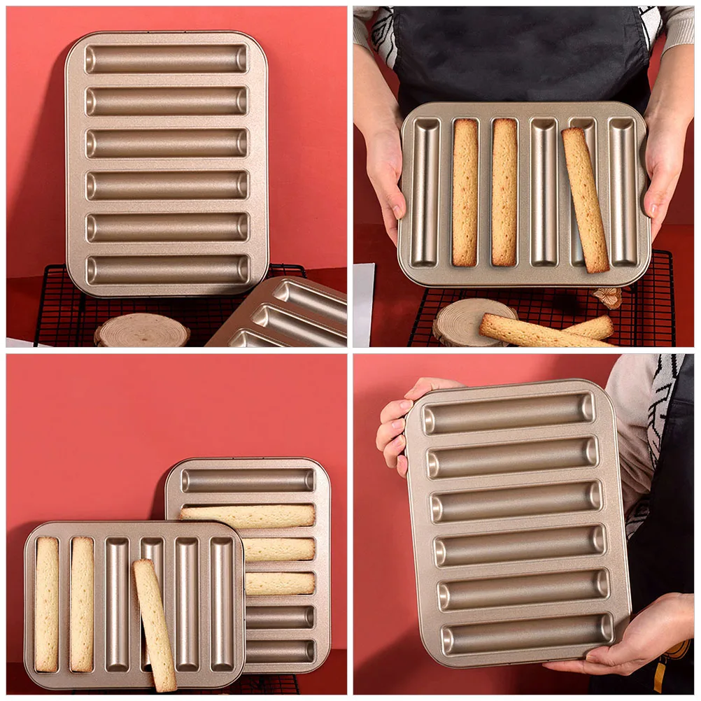 

6 Long Strips Cake Mold Non Stick Finger Biscuit Mould Pastry Cookie Molds Gold Home Kitchen Chocolate Strip Mould Bake Ware