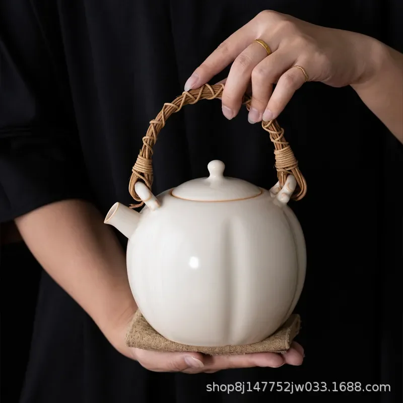 Furnace brewing tea roasted teapot Dehua ceramic soda glaze charcoal burning lifting beam pot Gongfu tea electric ceramic