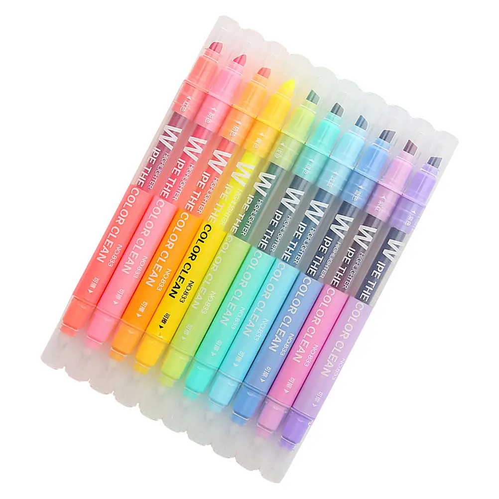 

10Pcs Colorful Highlighter Pens Double Ended Erasable Markers for Students Vibrant Chisel Tip Dual Function Writing Accessories
