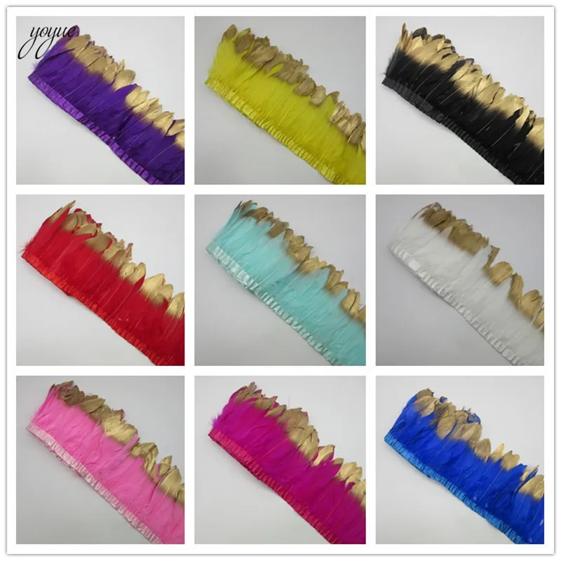 

Wholesale Goose Feather Trims 100yard/Lot Dyed Real Geese Feather Fringes Ribbons for Dress Skirt Cloth Belt decorative Clothing