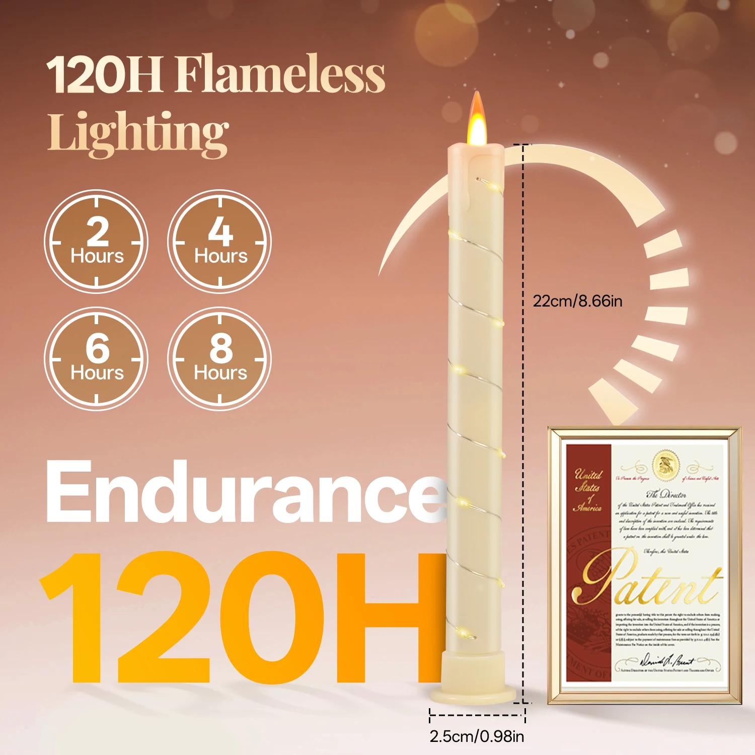 شموع مستدقة عديمة اللهب LED تعمل بالبطارية، شمعدانات وامضة وهمية، شموع كهربائية طويلة لعيد الميلاد، ديكور منزلي للزفاف