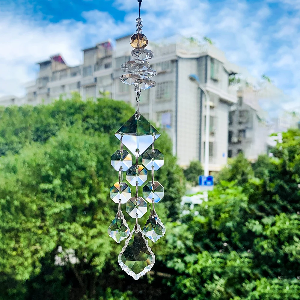 Handmade Braided Square Octagonal Bead Crystal Jewelry Pendant Prism Suncatcher Chandelier Shiny DIY Fairy Garden Hanging Decor