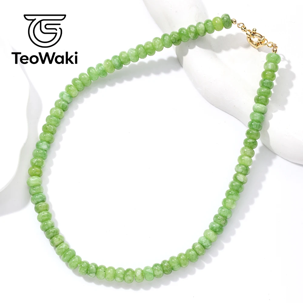TeoWaki Granat-Jade-Abakus-Perlen-Halskette, Naturstein-Halskette, verstellbarer Handschmuck, Damen-Halskette für den täglichen Gebrauch, 40 + 5 cm – Detail 6