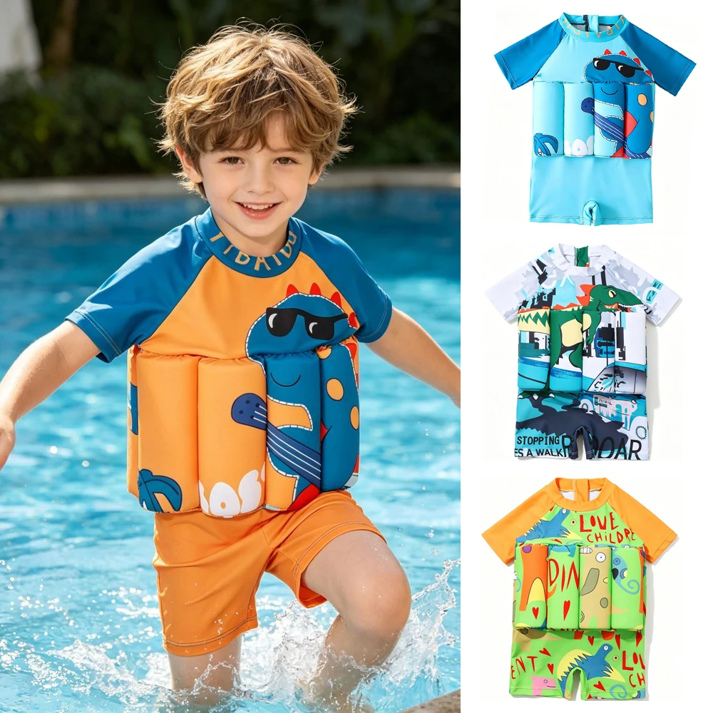 Maillot de bain flottant pour garçons, combinaison de natation pour enfants, bébés de 1 à 6 ans, avec flotteur intégré, motif dinosaure amusant, maillot de bain enfant