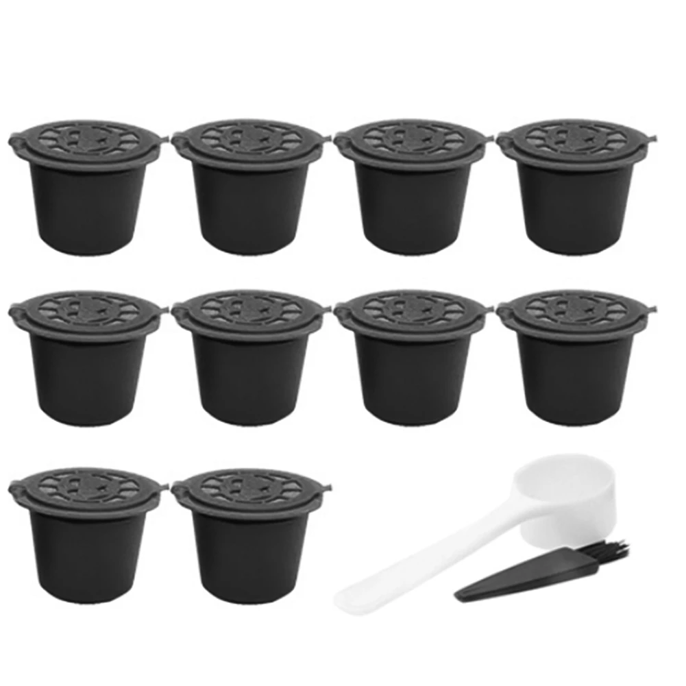 

10 Pcs Reusable Refillable Coffee Capsule Filters for with Spoon Brush Kitchen Accessories Coffee Filter Black