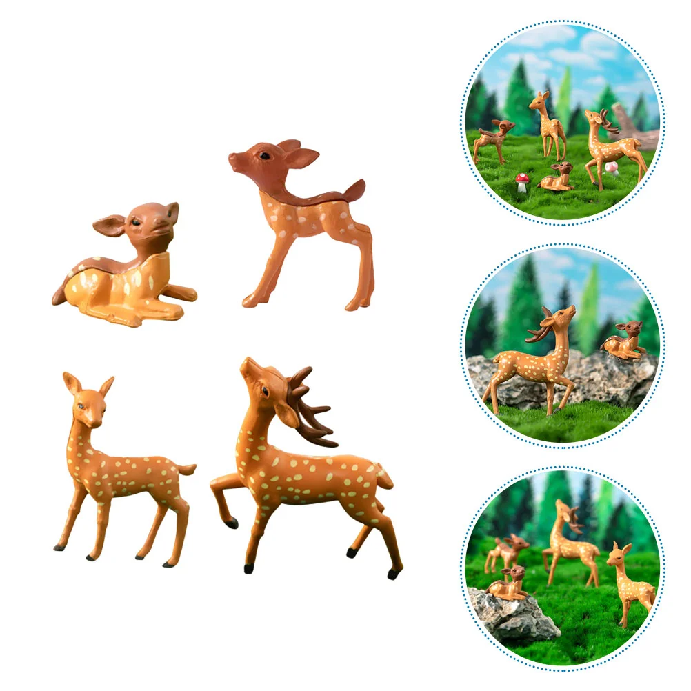 

4 Pcs Sika Deer Statue Miniature Figure Animal Micro Landscape Small Decorations Pvc Decors