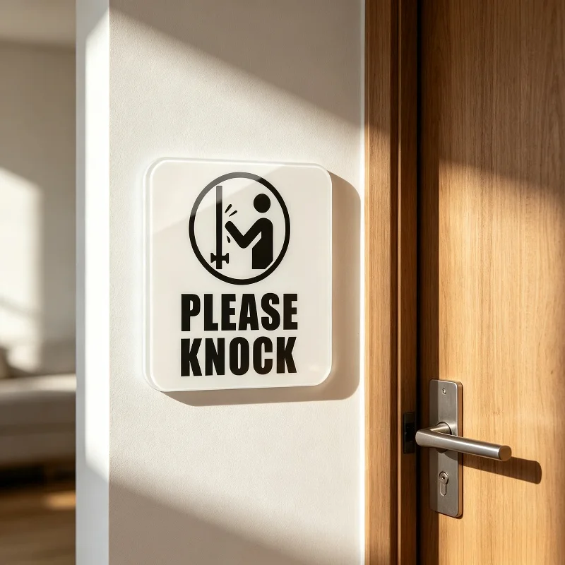 English Please Knock Acrylic Sign Indoor Door Prompt Plate Household Room Decorative Reminder Wall Identification Label Plaque