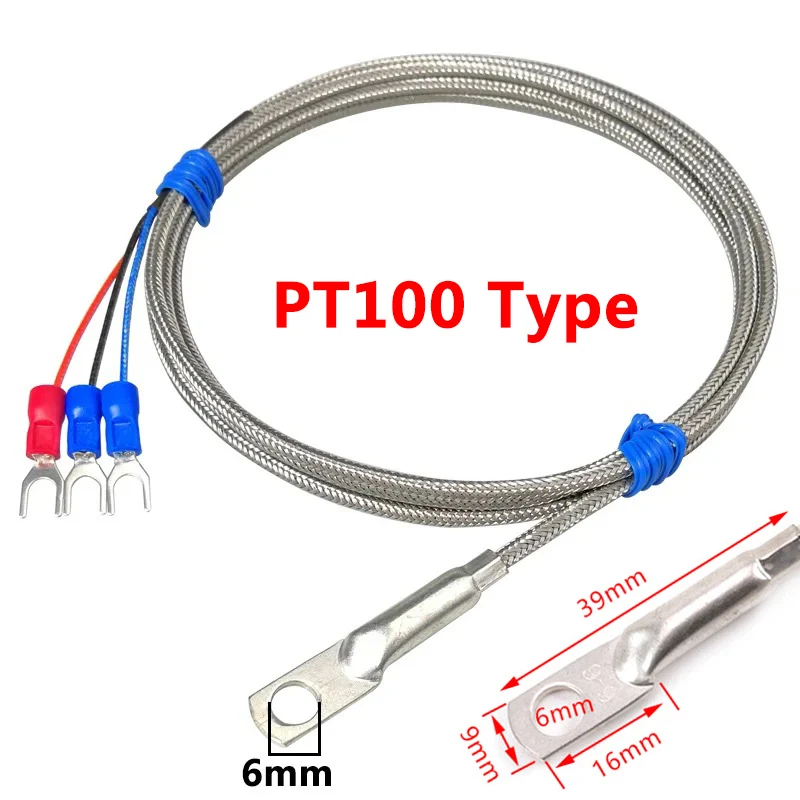 Industrial Temperature sensor 0~600°C 6mm Hole Washer K/PT100 Type Thermocouple Temperature Sensor Probe 1-10M Cable