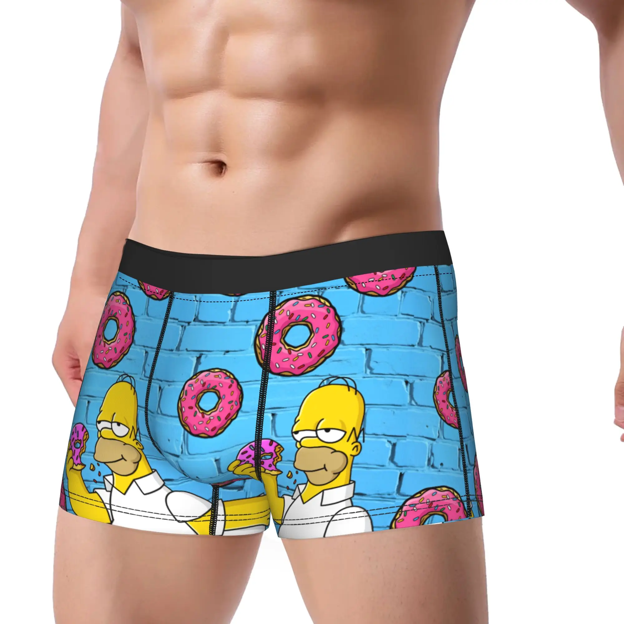 S-Simpsons Homer Donut Cartoon Underwear  Soft Trend Underpants Printed Boxer Brief For Man 3D Pouch Plus Size Trunk