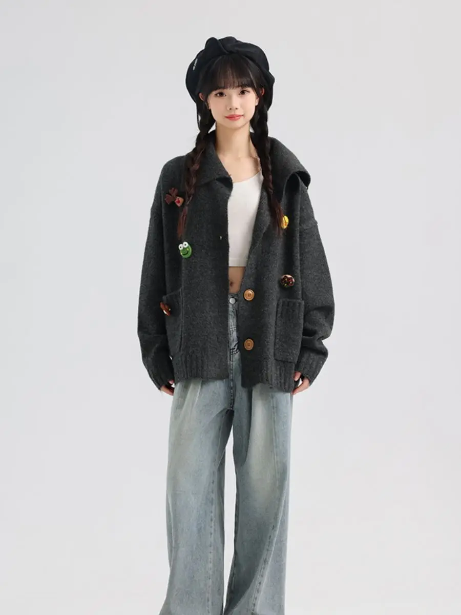 セーター ジャンパー カーディガン レディース ジャージ シェニール装飾ボタン ルーズフィット アフタヌーン Y2K エレガント レディライク フェミニン ソフトプラッシュ