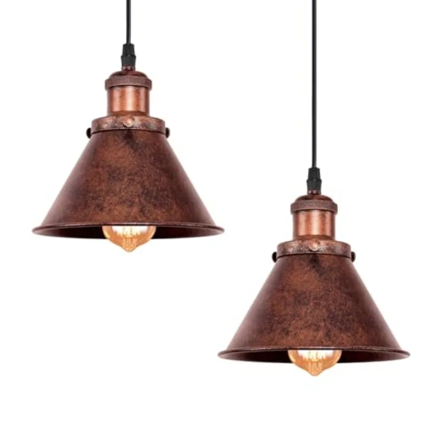 

2Pcs Farmhouse Pendant Light Rustic Cone Shade Mounted Fixture Hanging Ceiling Lamp Antique Painted Finish Small Size Light