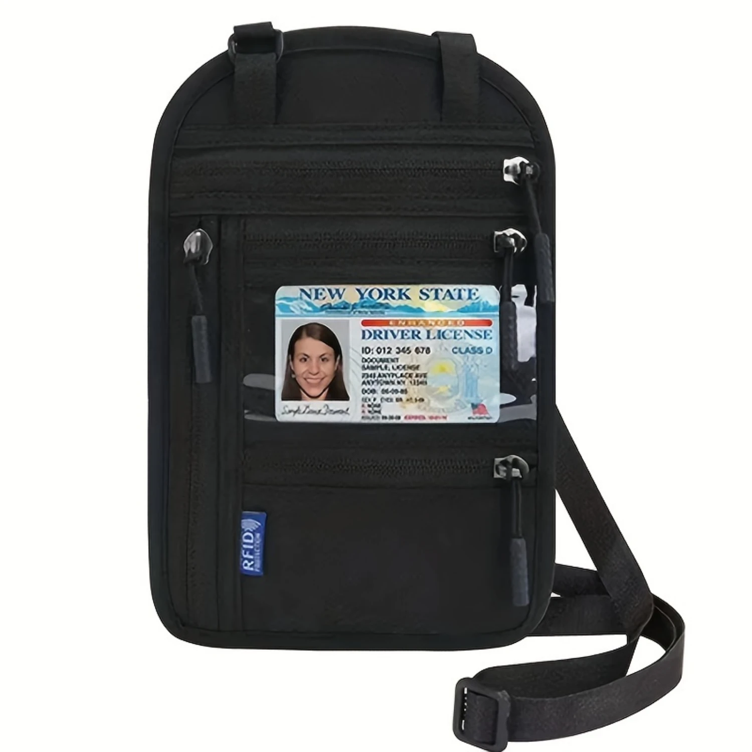 Secure Neck Travel Pouch - Stylish Hands-Free Passport Holder with Multiple Compartments for Outdoor Adventures