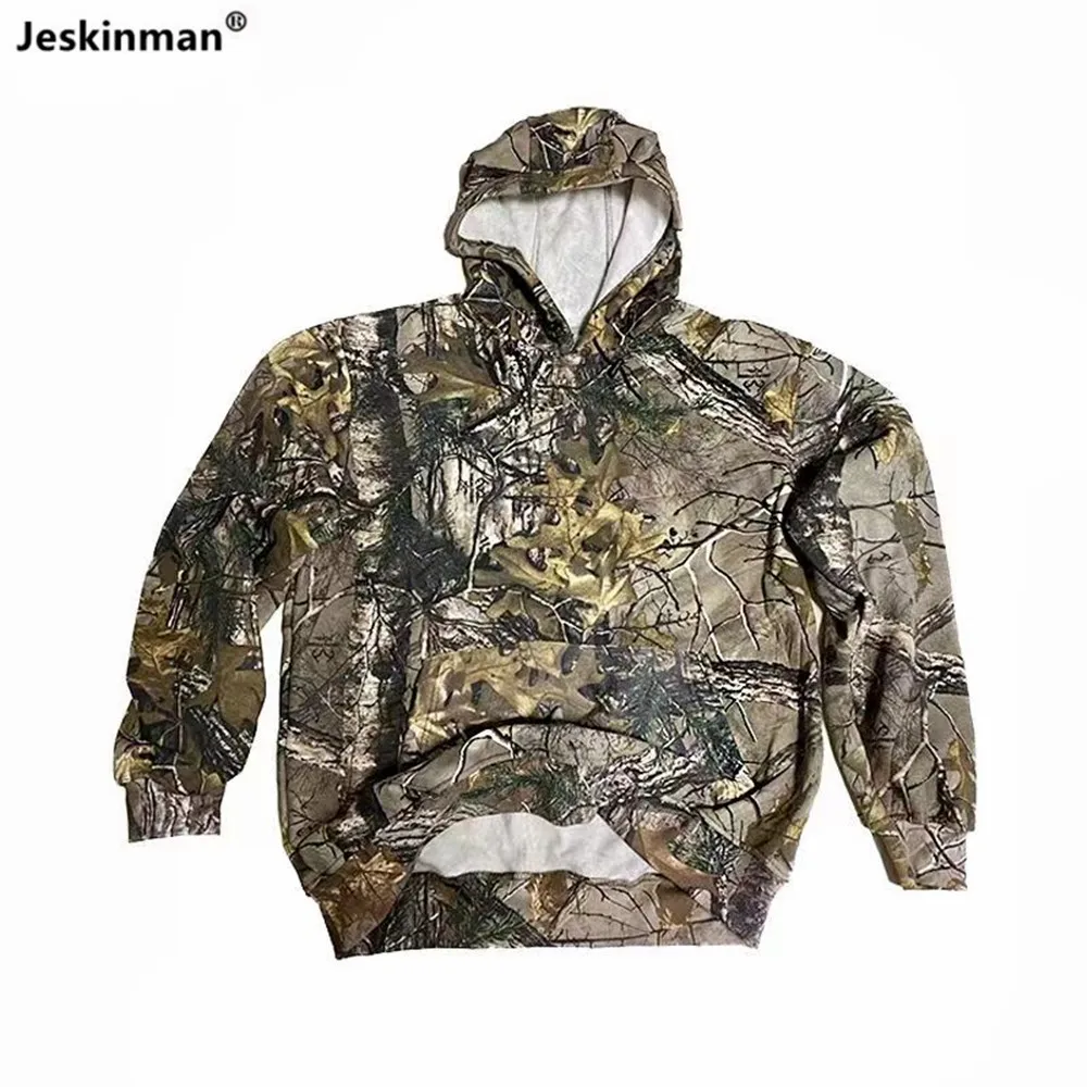 Men's spring autumn Fishing Hoodies Pine Branch Boinic Camouflage Hunting Sport Top Full Cotton Thin Fleece Keep Warm Sweater