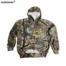 Moletons de pesca masculino primavera outono, ramo de pinho Camuflagem Boinic, caça Sport Top, lã fina de algodão completo, mantenha a camisola quente