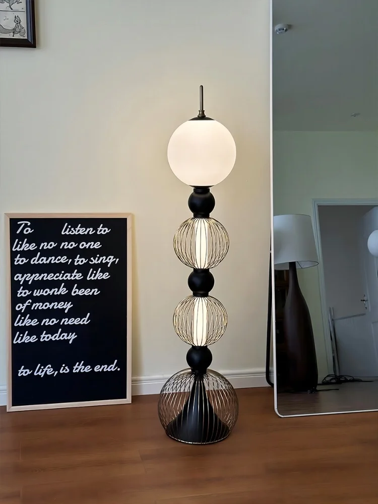Middle Ancient Style Art Floor Lamp Living Room Lamp Sofa Side Lamp Bedroom Bedside Lamp Black Decorative Standing Light LED