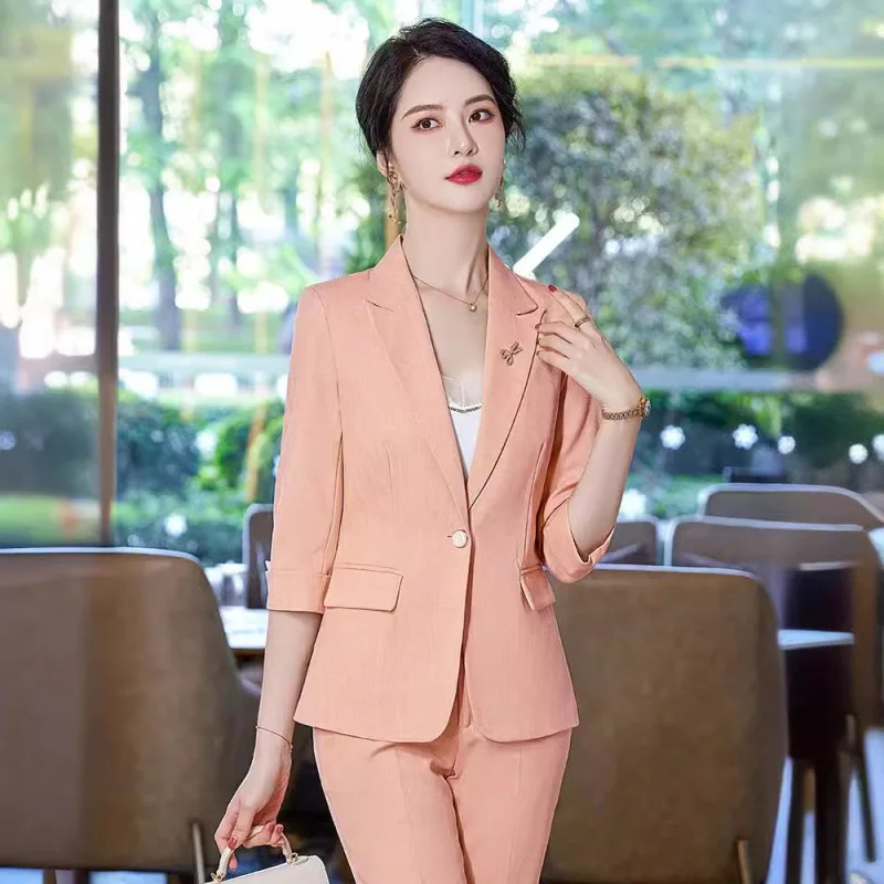 

Suit Women's Spring and Summer New High-End Hotel Front Stage Work Wear Clothes Temperament Business Clothing Waist-Tight Suit J