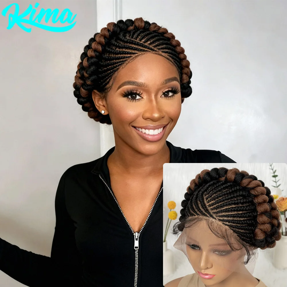 كورو مضفر الجانب أجزاء الشعر تصميم الباروكات الاصطناعية كامل الدانتيل بانتو الضفائر الباروكات مع شعر Babv للنساء السود #1